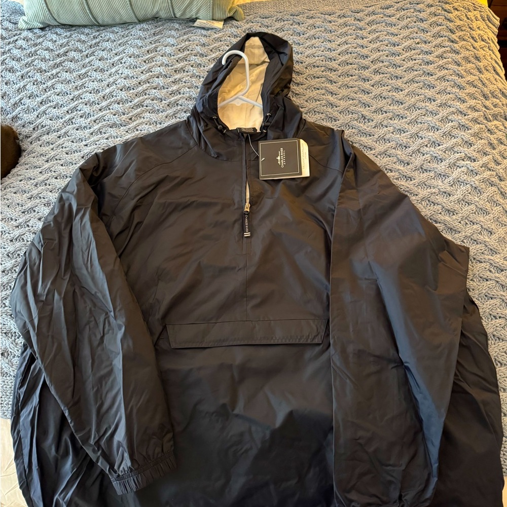 Charles River Classic Pullover Rain Jacket, fleece jersey lined, Navy 4XL